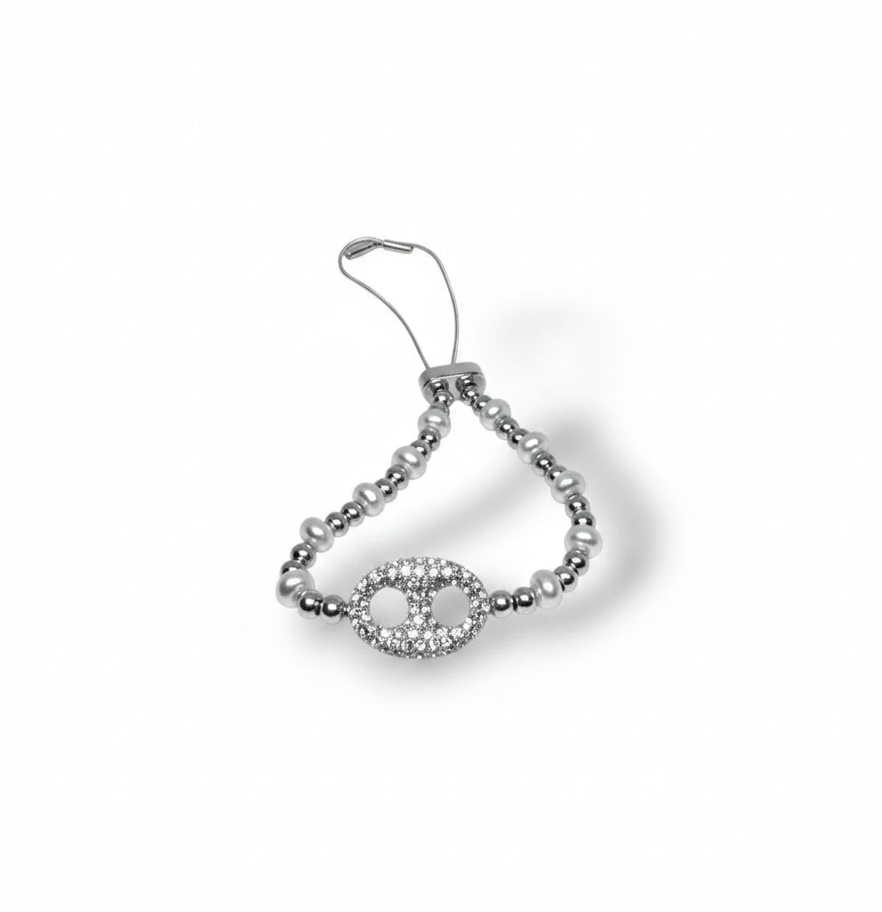 Bracelet Majoa Graine de Joie en acier inoxydable argenté avec perles et motif central brillant, ajustable et résistant