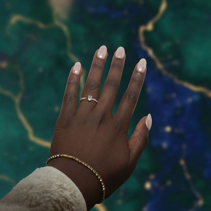 Majoa AURA ring in sterling silver 925 with a central oval stone and small diamonds on the band.