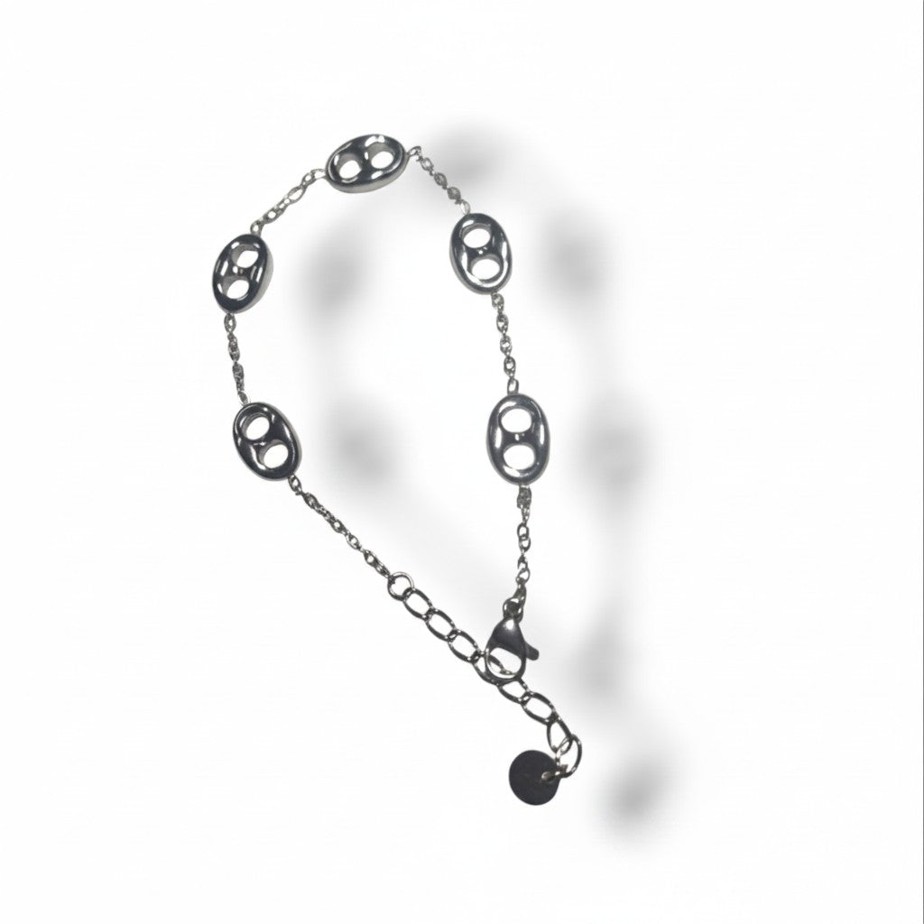 Bracelet Majoa Connexions en acier inoxydable argenté avec maillons organiques en forme de grains de café