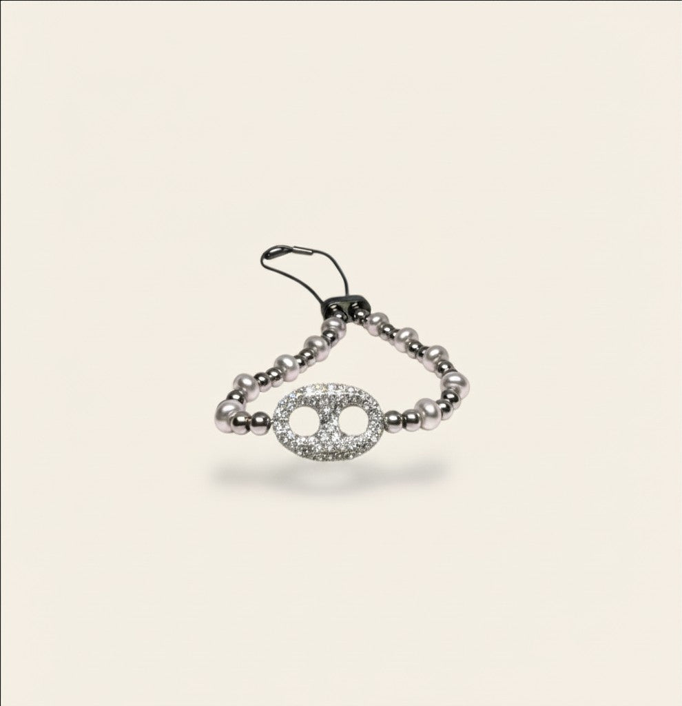 Bracelet Majoa Graine de Joie en acier inoxydable argenté avec perles et motif graine de café scintillant