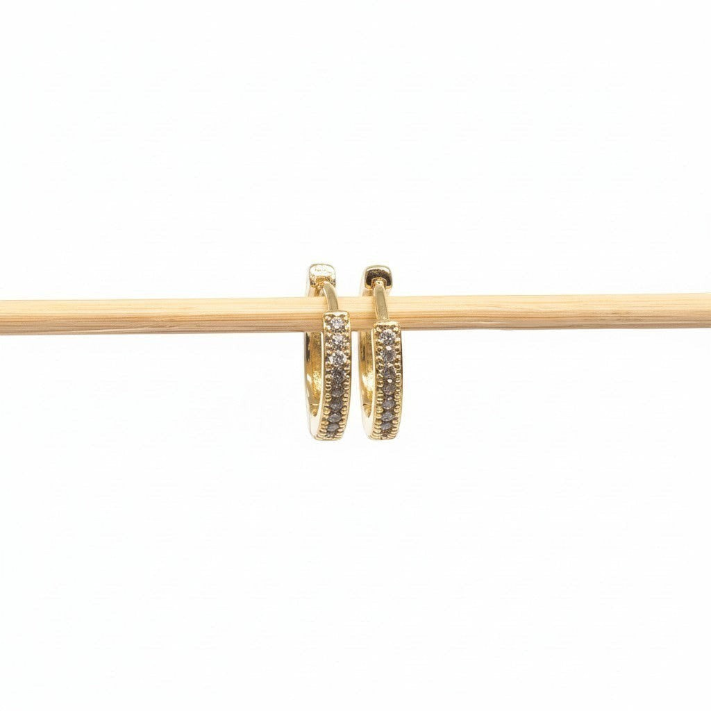 Majoa gold mini hoop earrings with pavé cubic zirconia for everyday sparkle.