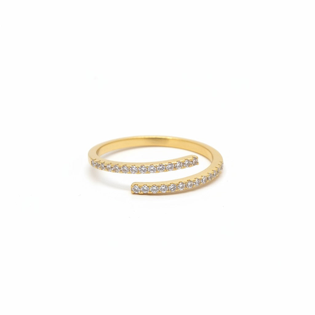 Majoa NOVA adjustable open ring in gold-plated sterling silver 925 with clear stones.