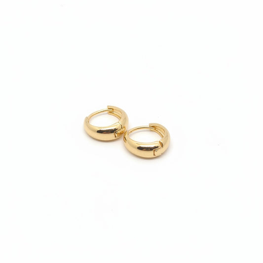 Majoa gold mini hoop earrings, essential everyday jewelry with a sleek, rounded design that catches the light.